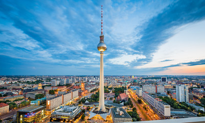 Fototapete - Berlin skyline with TV tower at twilight, Germany
