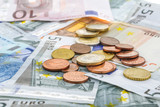 Fototapeta  - close-up shots in macro lens money euro coins and banknotes