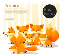 Wall Mural - Cute animal family background with Foxes , vector , illustration