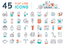 Set Vector Flat Line Icons Drinks And Alcohol