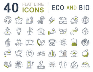 Wall Mural - Set Vector Flat Line Icons Eco and Bio