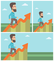 Poster - Businessman running along the growth graph.