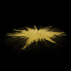 Aufkleber - Gold glitter powder scattered on black background.