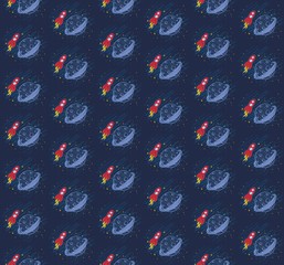 Sticker - Background with rocket and planet. 