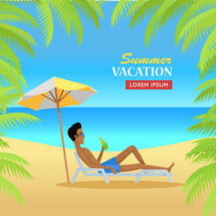 Wall Mural - Summer Vacation on Tropical Beach Illustration