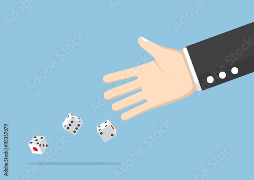 Businessman hand throwing dice Tableau sur Toile