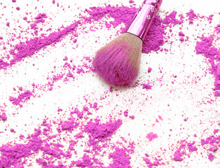 Canvas Print - Professional make-up brush on pink crushed eyeshadow