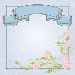 Wall Mural - Floral frame of ornament and ribbon