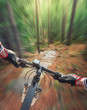 Ride on bicycle on road in summer forest. Sport and active life concept