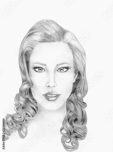 Dessin Au Crayon D Une Jeune Femme Avec Des Cheveux Boucles Stock Illustration Adobe Stock