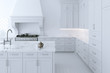 Luxurious white kitchen cabinet with cooking island. 