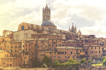 Wall Mural - SIENA,ITALY:Vintage retro stylized photo of the old town of Siena