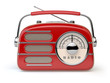 Red vintage retro radio receiver isolated on white.