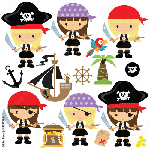 Plakat Ilustracja wektorowa pirat dziewczyna