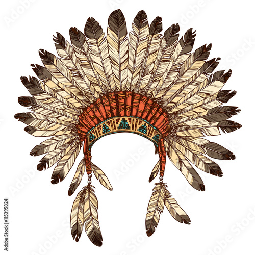 Hand Drawn Native American Indian Headdress. Vector Color Illustration ...
