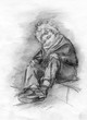 Image homeless sleeping boy. Pencil drawing.