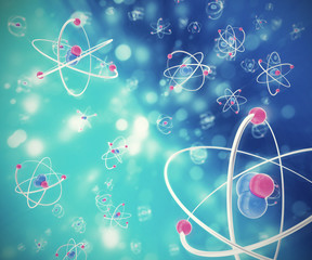 Wall Mural - Abstract background of moving atoms. 3d illustration of a high quality