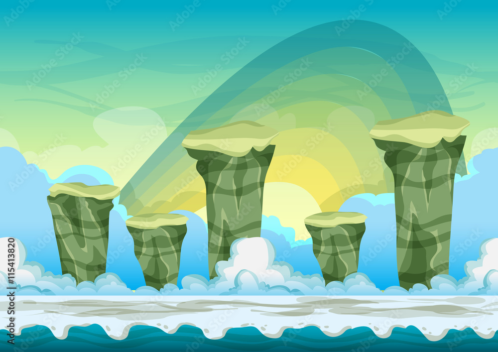 Seamless cartoon vector landscape with separated layers for game and ...