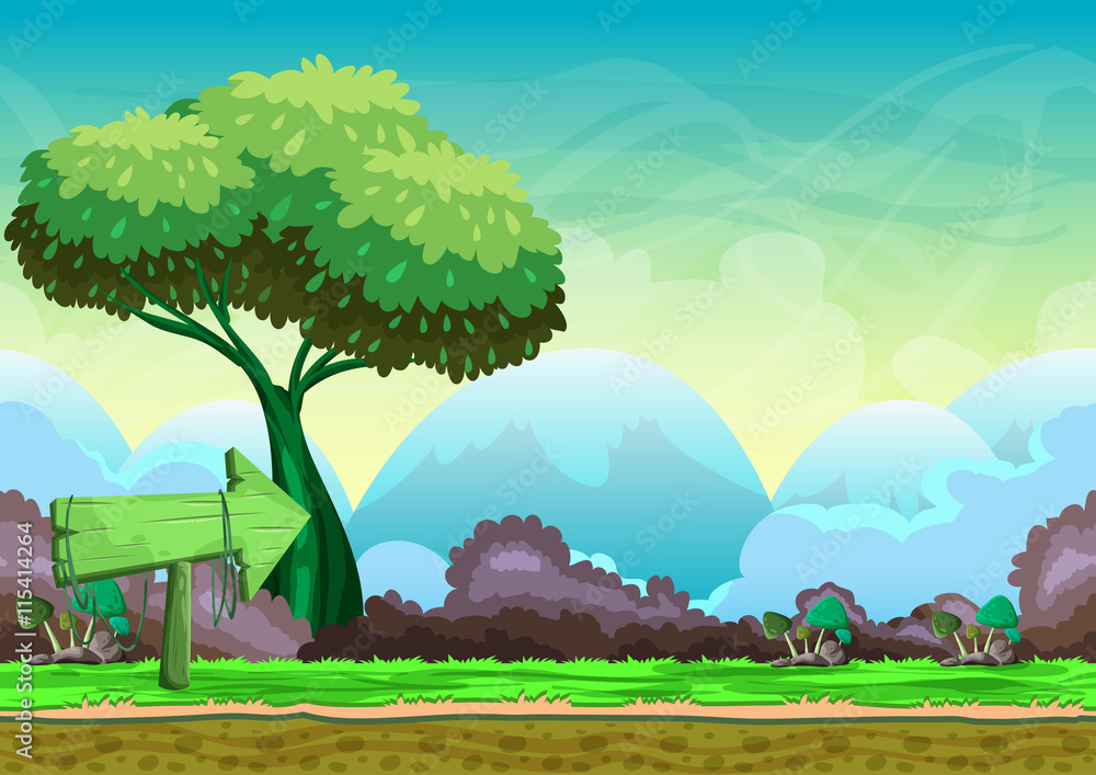 Seamless cartoon vector landscape with separated layers for game and ...