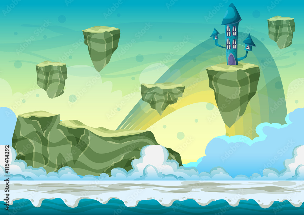 Seamless cartoon vector landscape with separated layers for game and ...