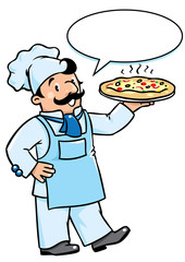 Sticker - Funny cook or chef with pizza