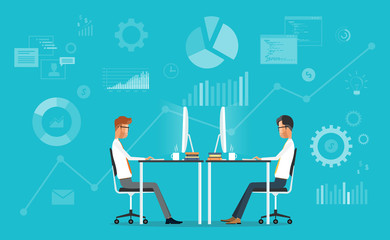 business team working concept and two business meeting on graph background