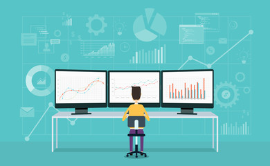 Fototapete - business people on monitor report graph and business analyze 