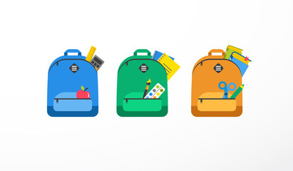 student bag, backpack colorful set of icons. back to school concept