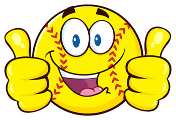 Happy Softball Cartoon Character Giving A Double Thumbs Up