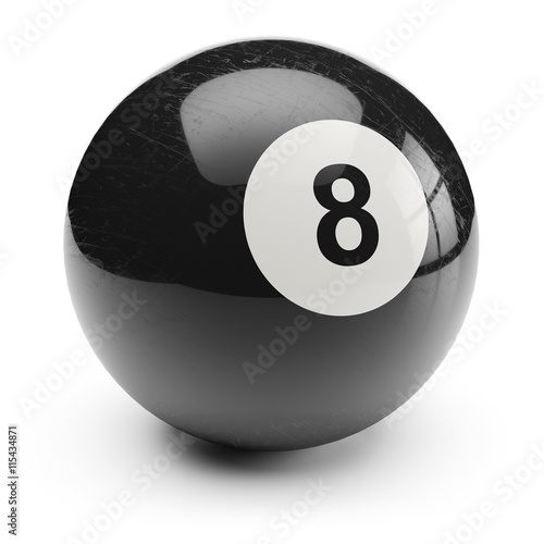 Fotografie, Tablou Billiard black eight ball. Isolated on white background 3d