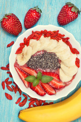 Poster - berry smoothie with banana, berries and seeds of chia