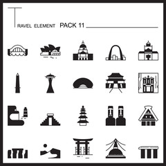 Travel Element Graph Icon Set 11.Landmark thin icons.Mono pack.G