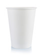 White paper cup isolated on white background, close-up.