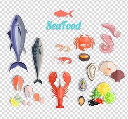  Seafood Set Design Flat Fish and Crab