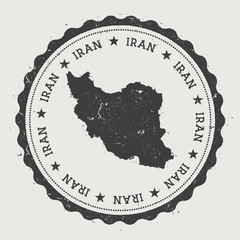 Wall Mural - Iran, Islamic Republic Of hipster round rubber stamp with country map. Vintage passport stamp with circular text and stars, vector illustration.