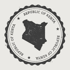 Wall Mural - Kenya hipster round rubber stamp with country map. Vintage passport stamp with circular text and stars, vector illustration.