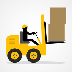 Stick figure driving a forklift