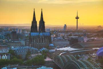 Wall Mural - Cologne aerial overview before sunset