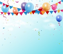 Colorful Birthday Bunting Flags And Balloons With Space For Your Text