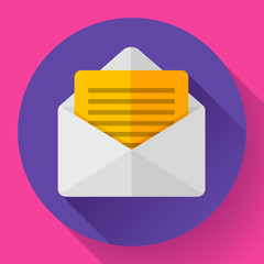 Wall Mural - Open Envelope Mail Icon new letter message notification Flat 2.0 design style.