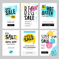 Funny and eye catching sale banners collection. Vector illustrations for social media banners, posters, email and newsletter designs, ads, promotional material.