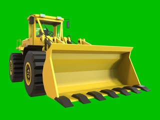 Wall Mural - Excavator on a green uniform background. Backhoe loader. 3d illustration.