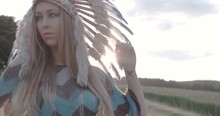 Native American Indian Looking Beautiful Woman Dancing With The Sun.