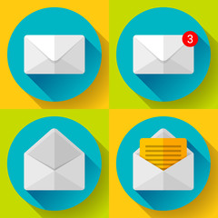 Wall Mural - Set Mail Icon Open Envelope new letter message notification Flat 2.0 design.