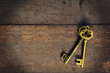 Old vintage key on wood texture background with space