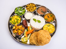 Indian Food Platter, Indian Thali, Indian Veg Thali,paratha, Rice, Aalu Bhaji,puri Or Poori, Complete Meal, South Indian Thali