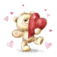 Teddy Bear With The Big Red Heart.Valentines Greeting Card. Love Design.Love.I Love You Card. Love Poster. Valentines Day Poster. Cute Teddy Bear Holding Big Red Heart. Marry Me. Be My Wife.Love Heart
