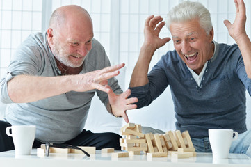 Poster - senior men playing  board game