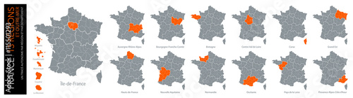 Fotografía Carte de France / 13 régions et outre-mer avec départements (un tracé autonome p