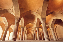 Persian Mosque Vakil With Carved Columns In Huge Historical Hall, Iran